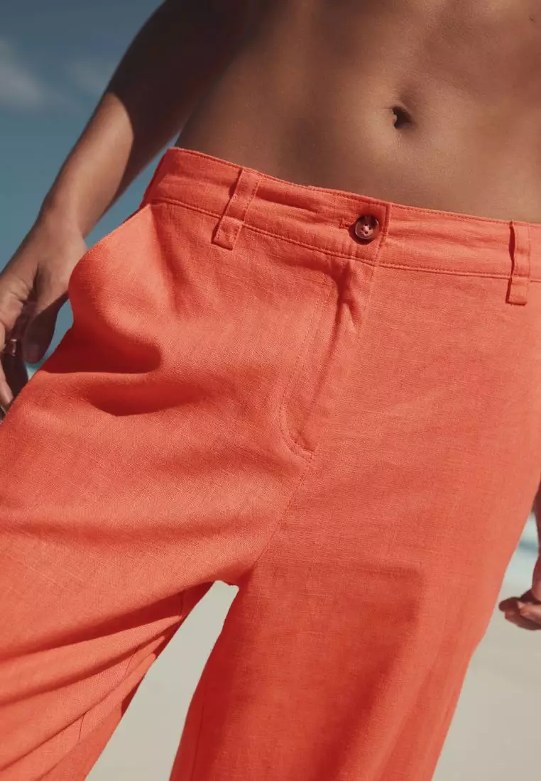 Smart Front Linen Blend Wide Leg Trousers