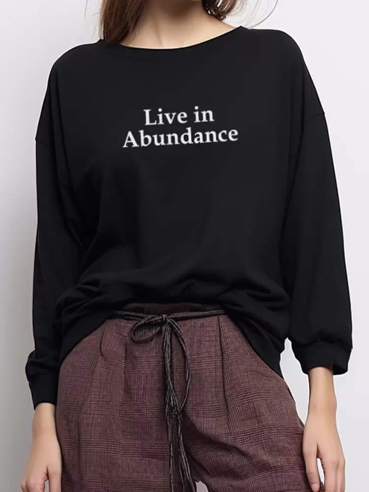 LTF19 kaos lengan panjang wanita kekinian LV live in abundance hitam
