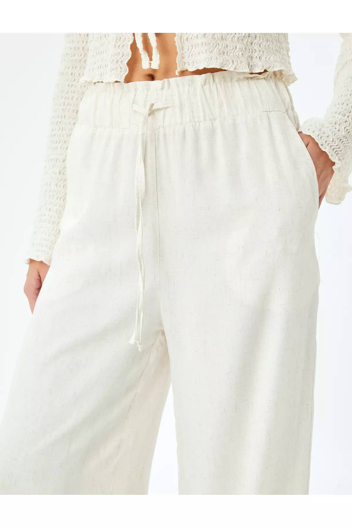 Linen Viscose Beige Women's Pocket Trousers