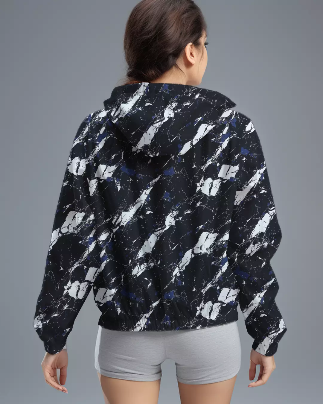 LSD75 Jaket Lari Olahraga Wanita Parasut motif "marble" hitam