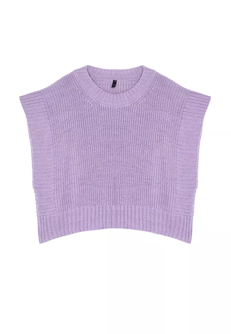 Lilac Crop Crew Neck Knitwear Sweater TWOAW24SV00005