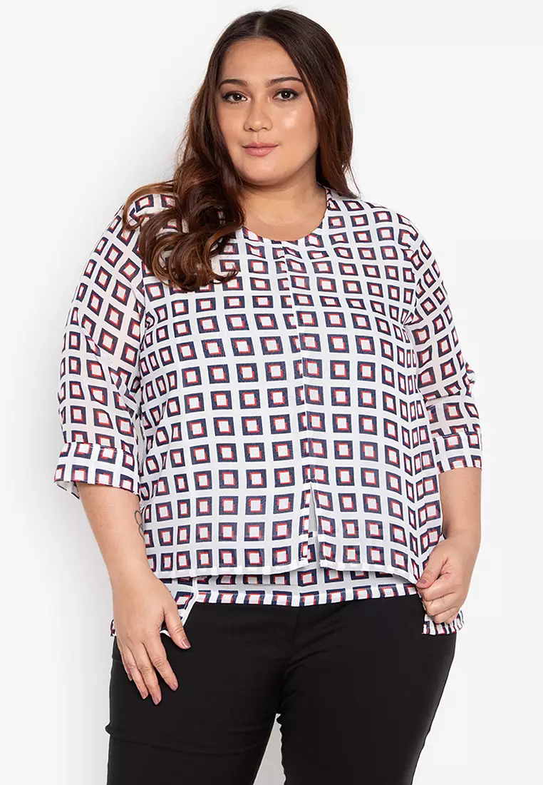 Buy Maxine Plus Size Blouse Layered 3/4 Sleeves Cotton Rayon 2025