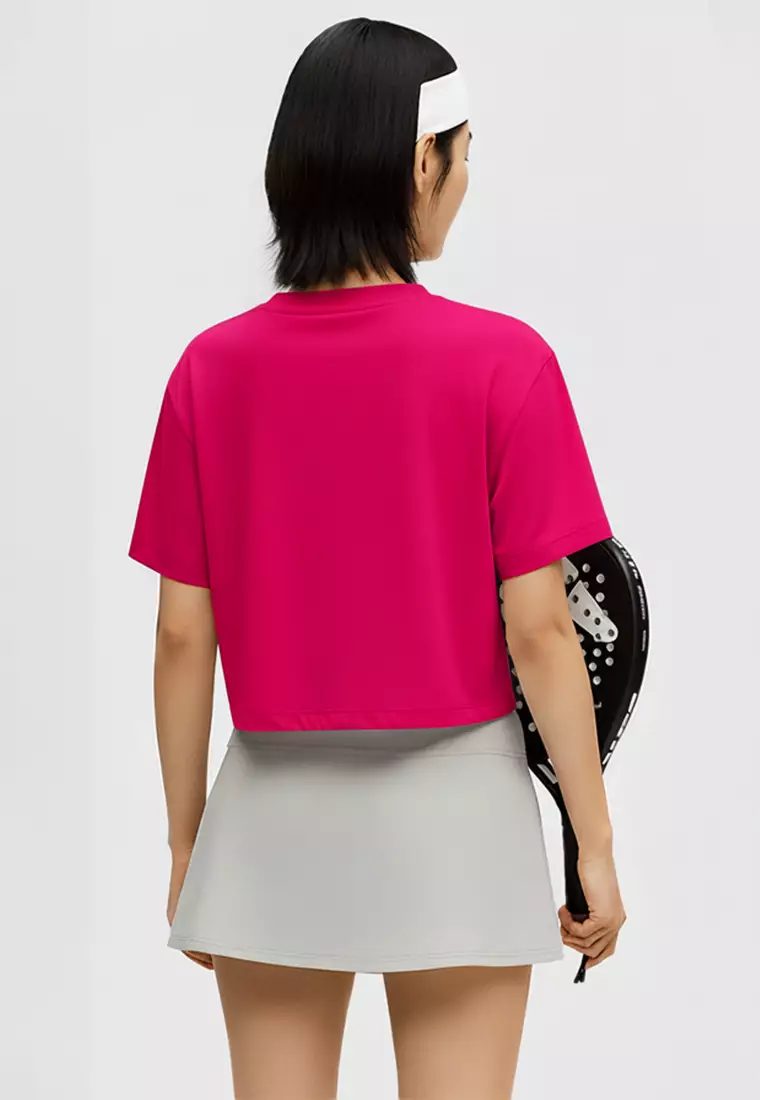 LSE15 Kaos Padel Top Crop T Shirt Olahraga Dryfit Wanita shocking pink