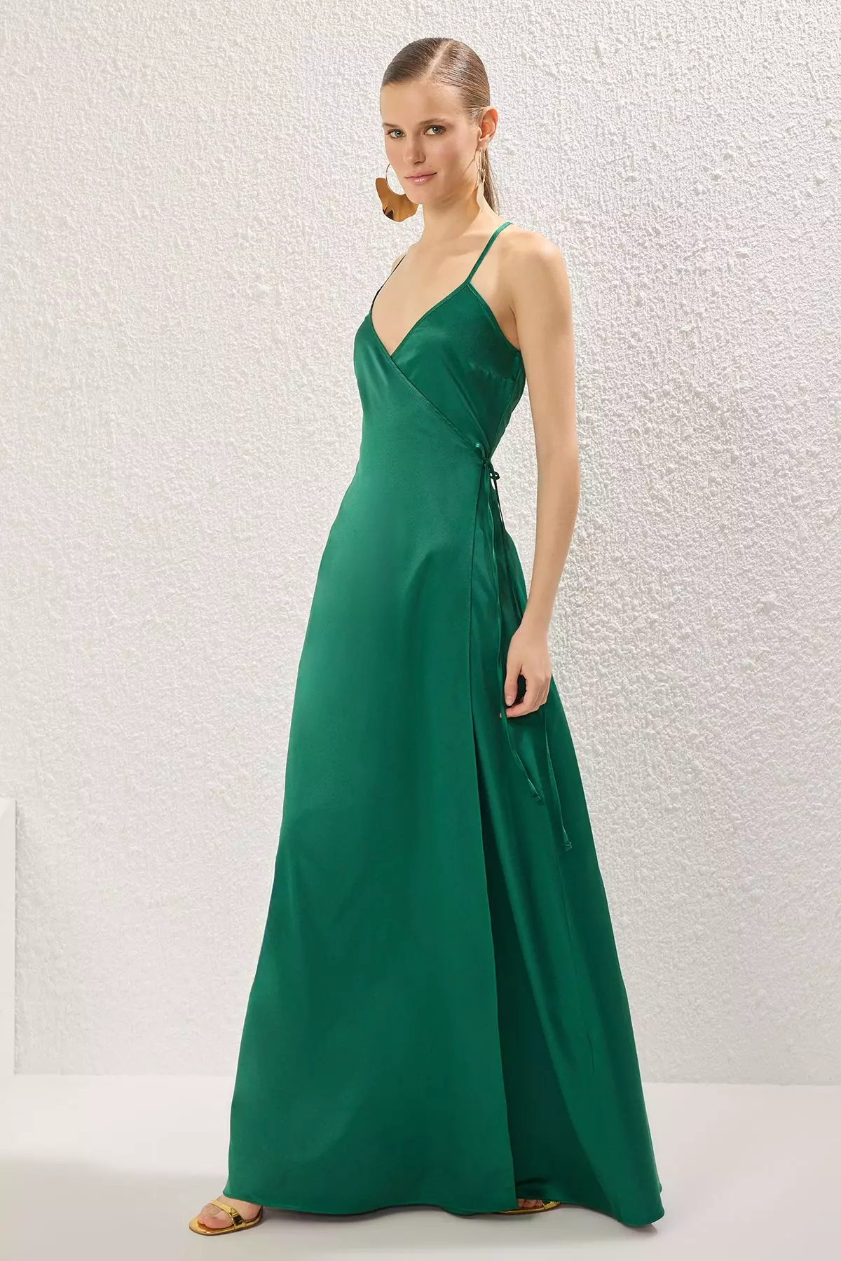 Emerald Green A-Line Satin Woven Long Elegant Evening Dress Graduation Dress TPRSS25AE00108