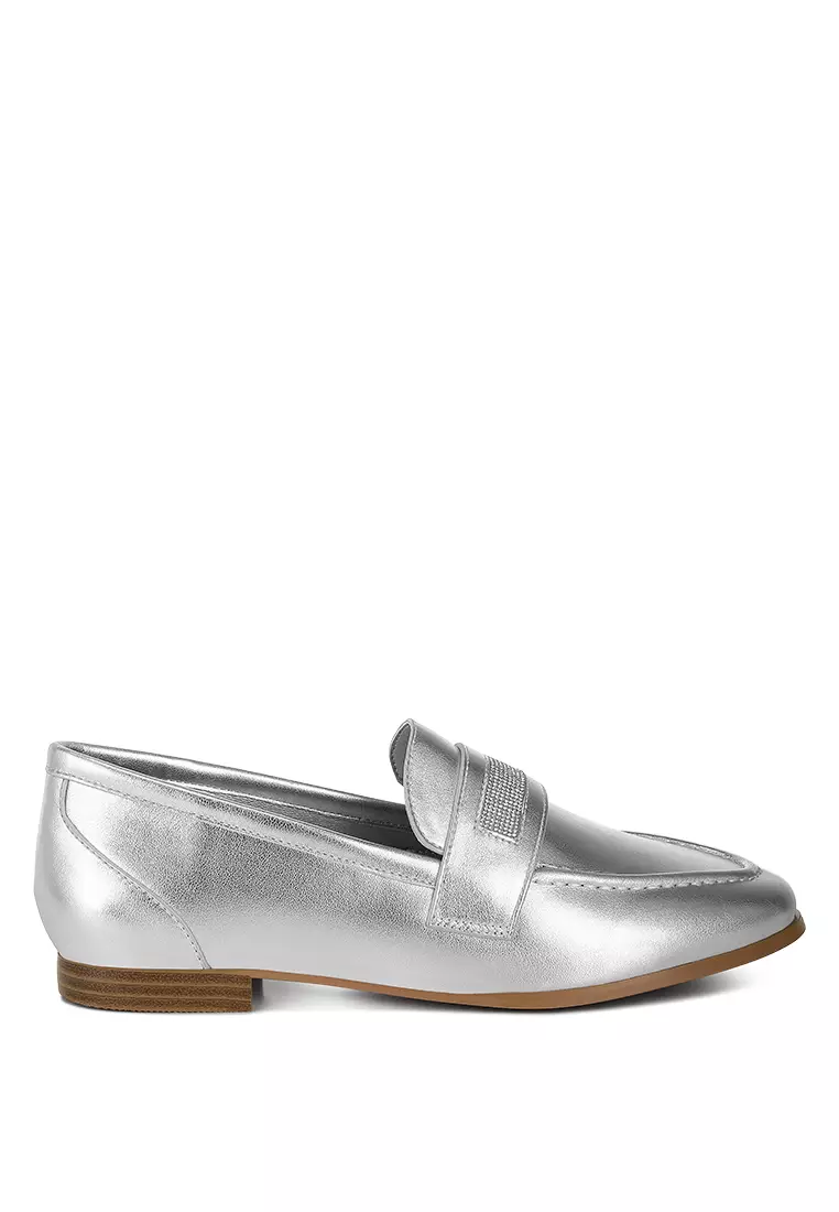Discount on Rag & CO.  shoes - SKU: Rhinestone Strap Metallic Loafers in Silver