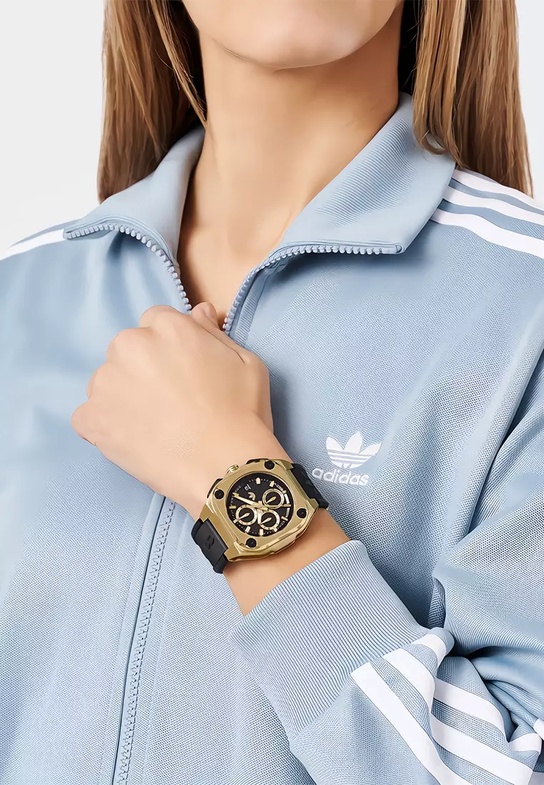 Adidas Gents City Tech Three Chrono Men's Watch - Gold Stainless Case and Silicone Band - AOFH24018