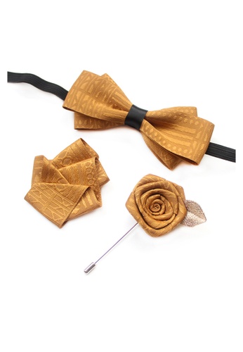 Kings Collection yellow Yellow Bow Tie with Buttonhole and Brooch (UPKCBT2002) 1213BAC963CE89GS_1