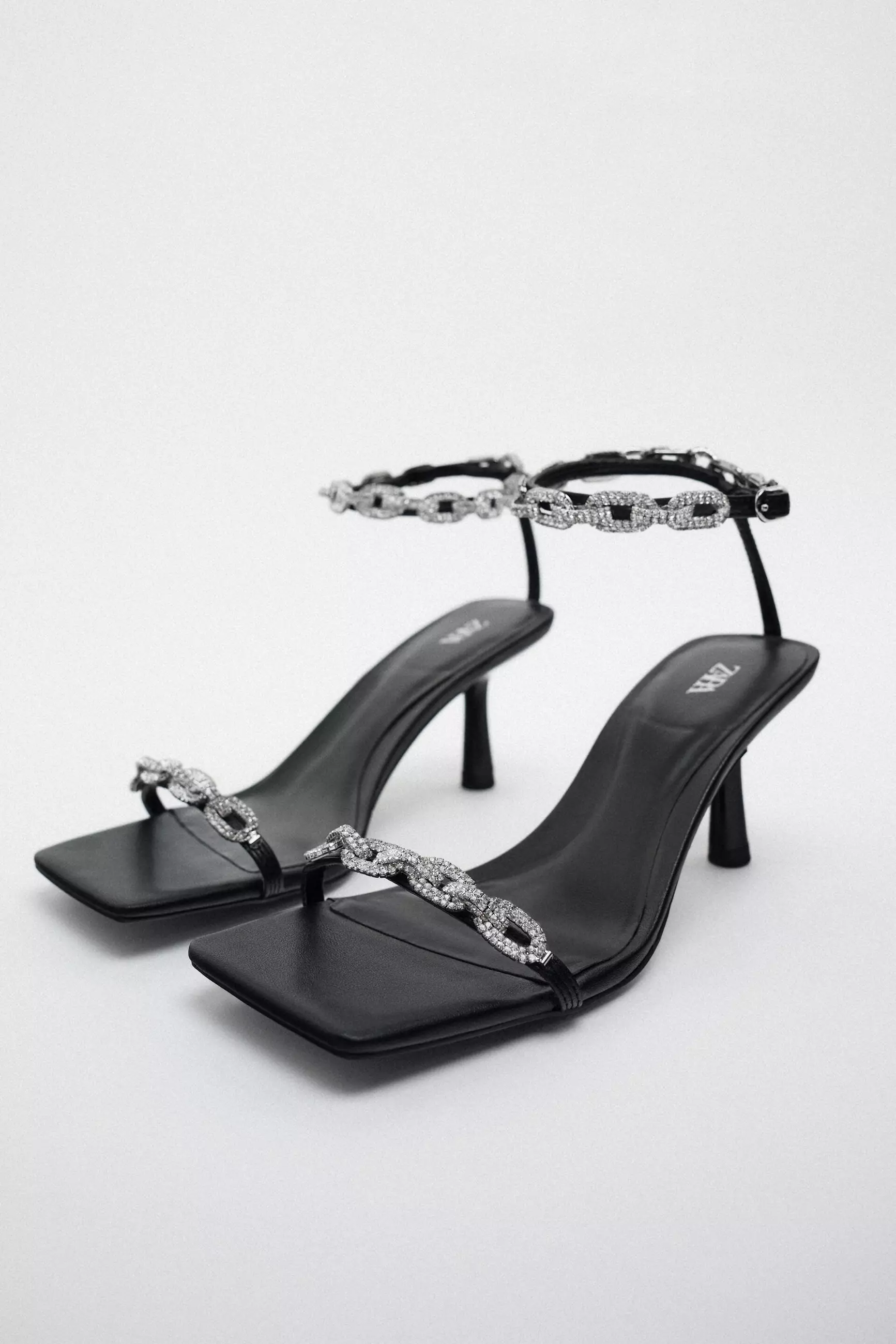 ZARA High-Heel Sandals With Rhinestone-Encrusted Chain 2024 | Buy 