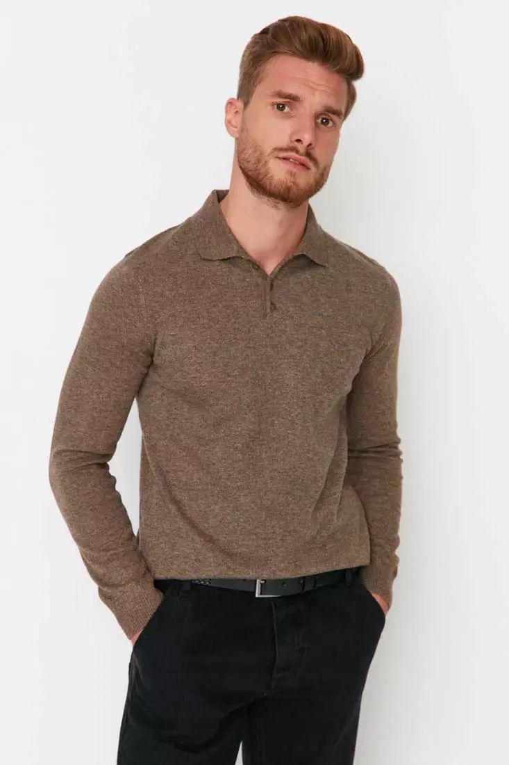 Buy Trendyol Mink Men s Slim Fit Polo Neck Buttoned Smart Knitwear