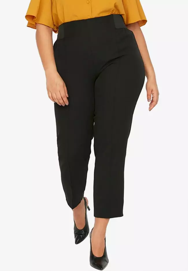 Buy Trendyol Plus Size Elastic Waist Woven Trousers in Black 2024 Online