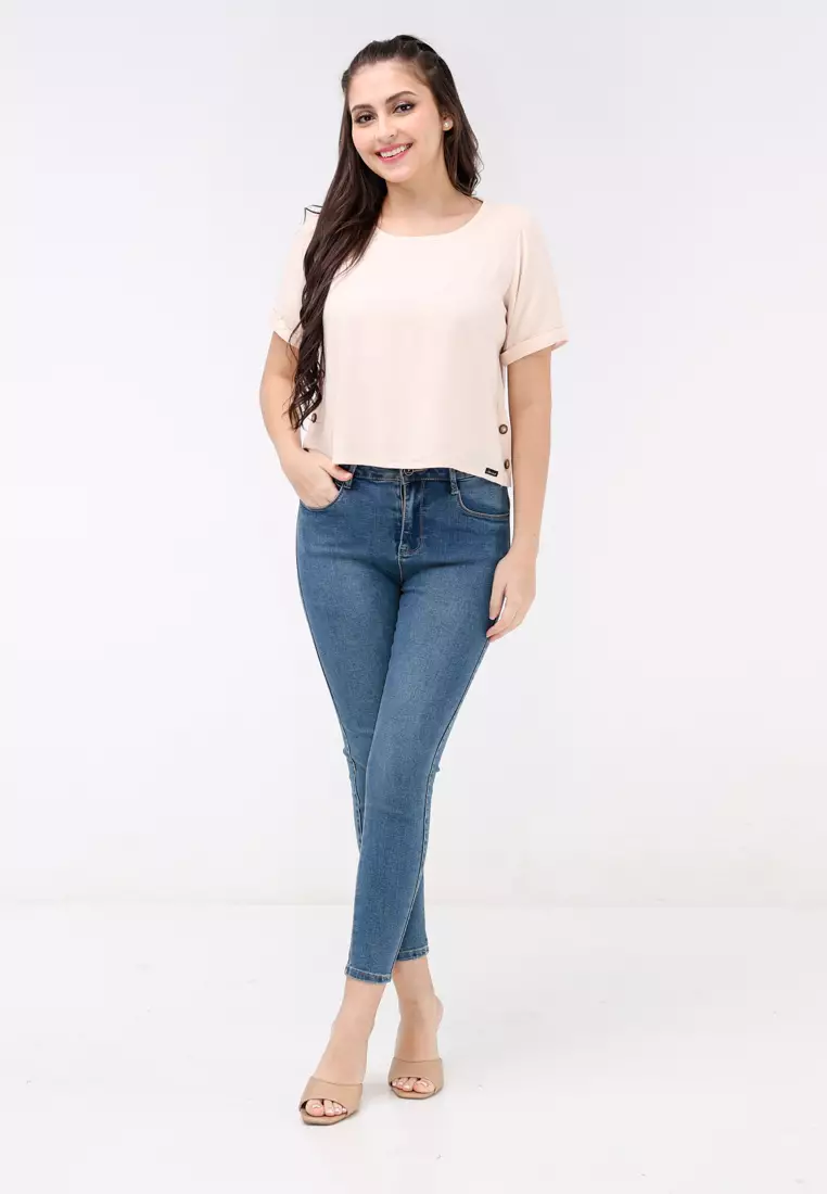 Textured Woven Short Sleeves Blouse