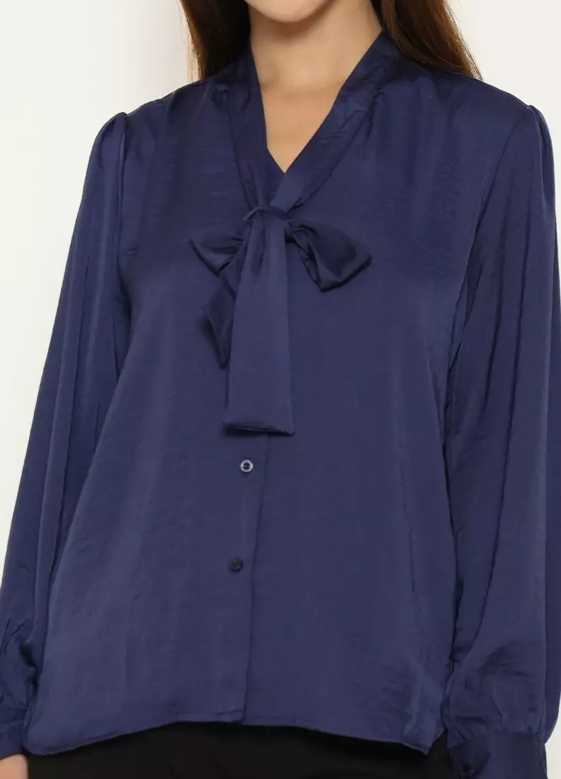 Urban Exchange Andeen Navy Blouse - Atasan Formal Wanita Korean Style Warna Navy