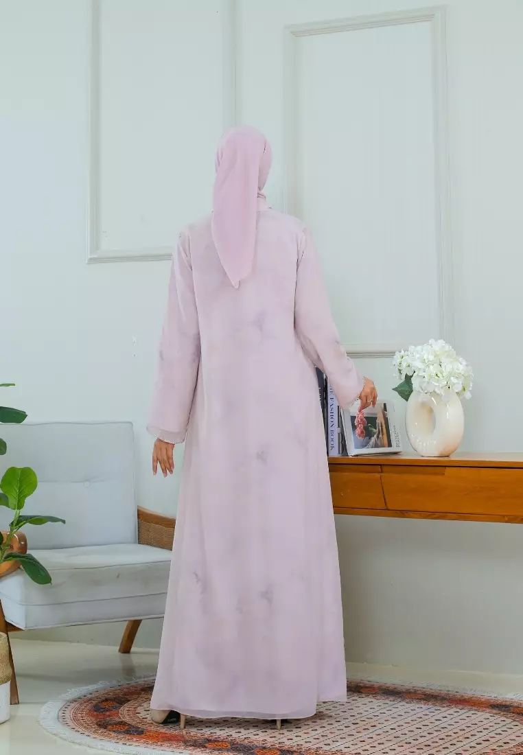 Gamis Long Dress Mosleem Elegant Pink Marble One Set Outer Stylish By Brilliant Girl Warna Pink