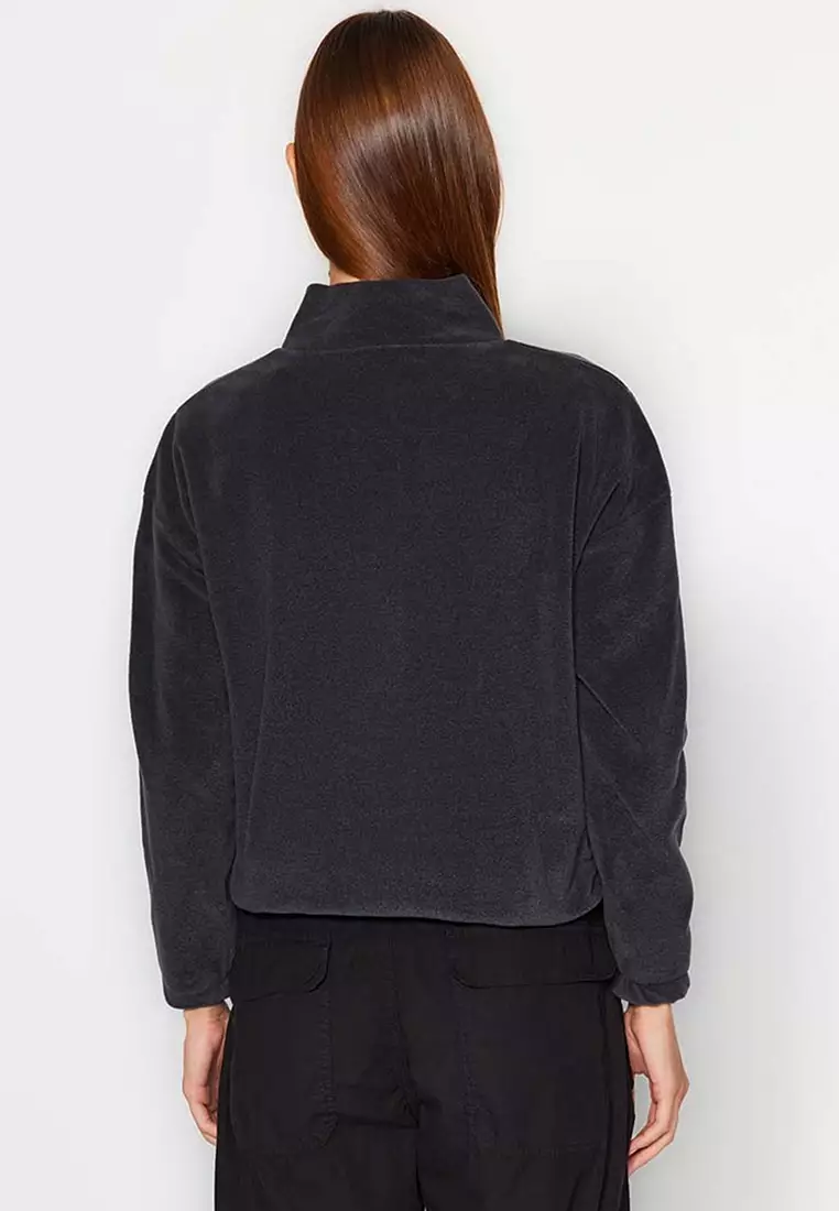 Zipper Detail Fleece Knitted Sweatshirt