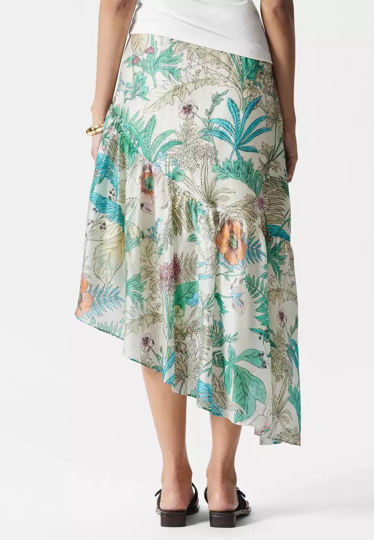 Asymmetric Ruffle Midi Skirt