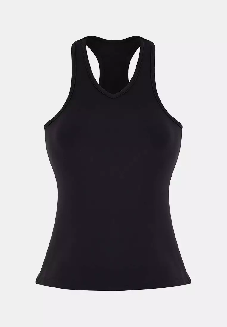 Black Brushed Soft Fabric Halter Neck 2 Layer Padded Knitted Sports Top/Blouse Thmss26Bz4