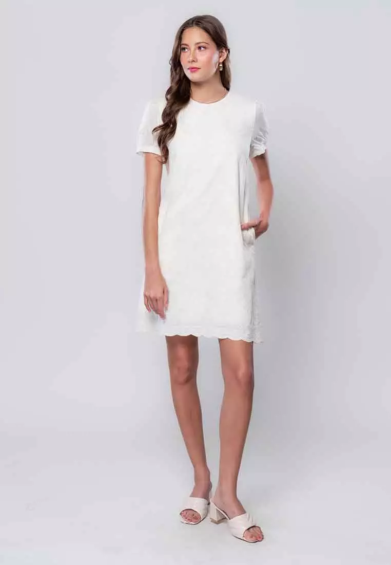 Nivara Eyelet Shift Dress with Puff Sleeve