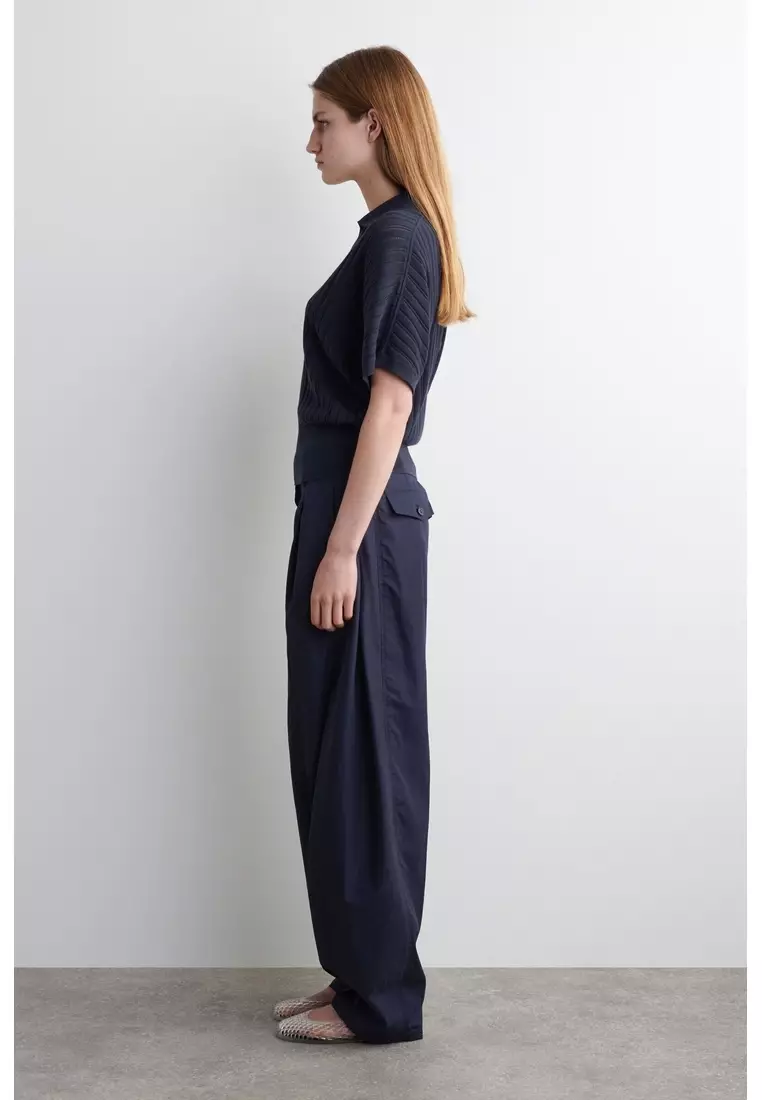 PLEATED COTTON BARREL-LEG TROUSERS
