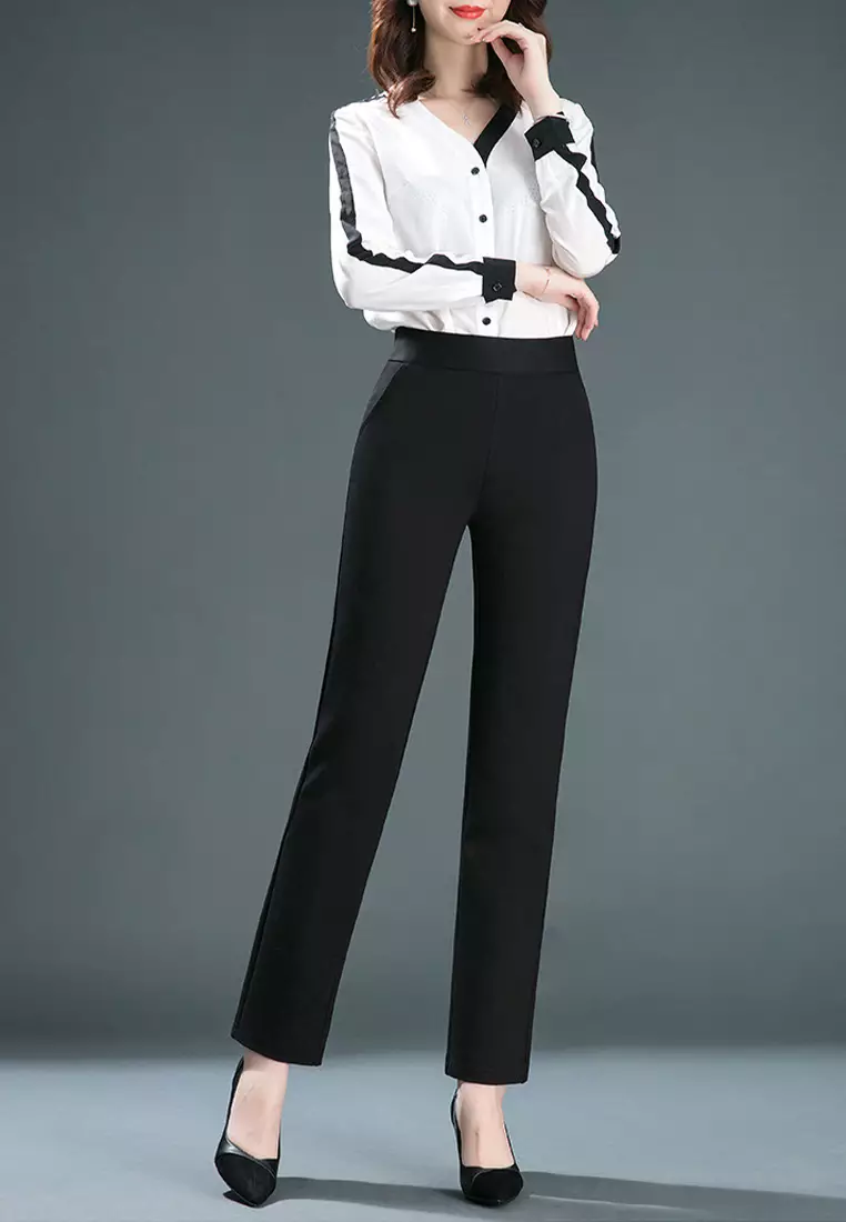 High Waist Elastic Straight Pants WSH2087