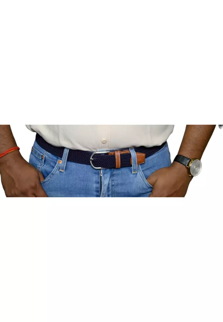 Fabric belt for Men and Women - Elastic belt - Woven stretchable belt plus size -Canvas Belt for men and women in Blue color -Oxhide Blue BCN