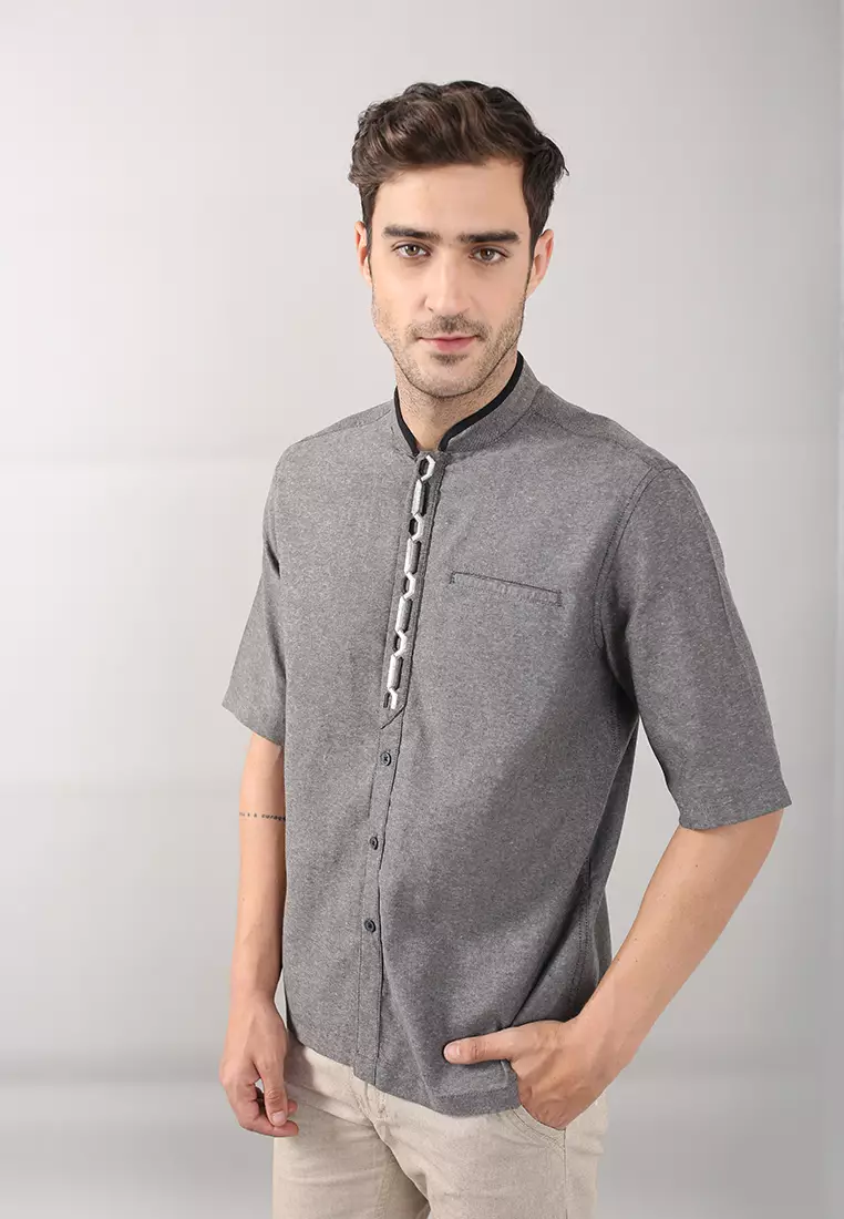 LGS - Baju Koko - Bordir Hitam Putih - Abu - Regular Fit