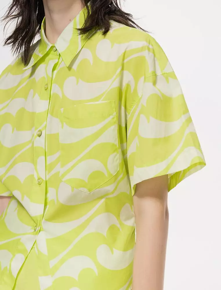 海浪印花通勤短袖襯衣