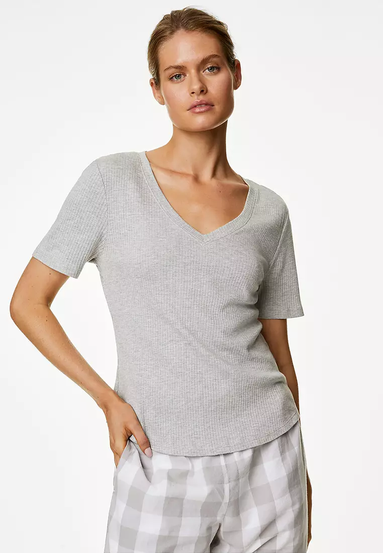 Ribbed Cotton Modal Pyjama Top