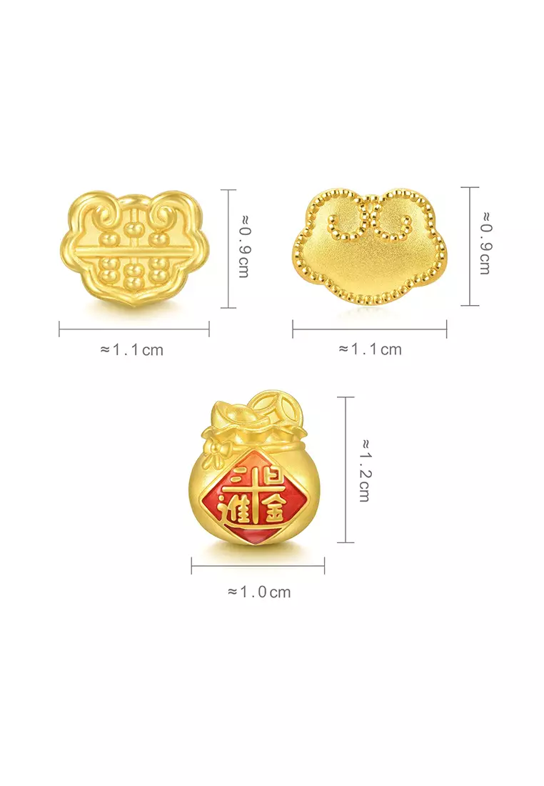 999 24K Solid Gold Auspicious Blessings Charm Trio Bracelet Jewelry Set for Women 93856C 94330C 92438C