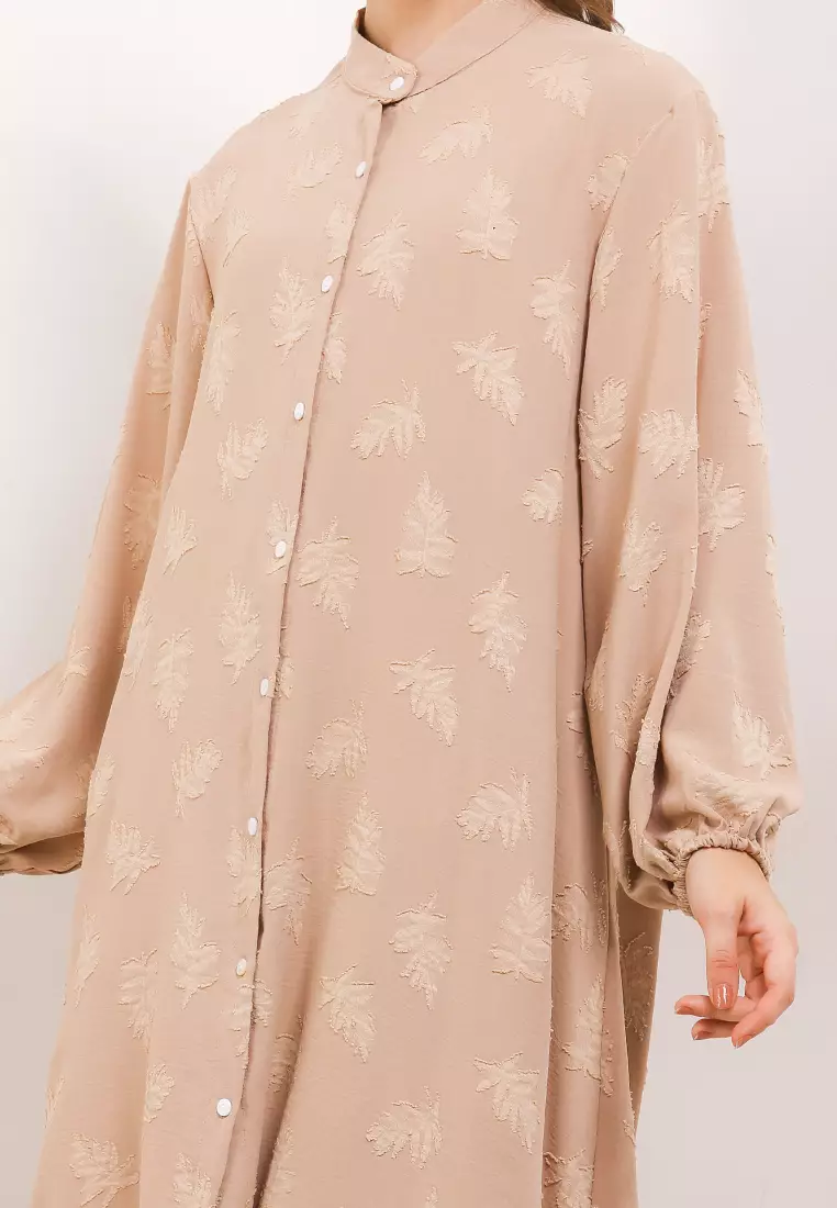 Mandarin Collar L/S Jacquard Shirt Dress