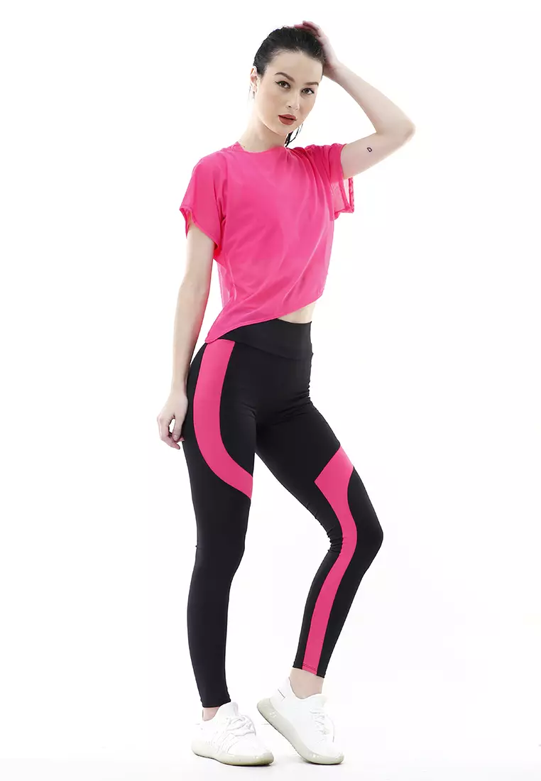 Jeslin One Set Atasan Bawahan Baju Senam Aerobik 3 in 1 High Quality - Pink