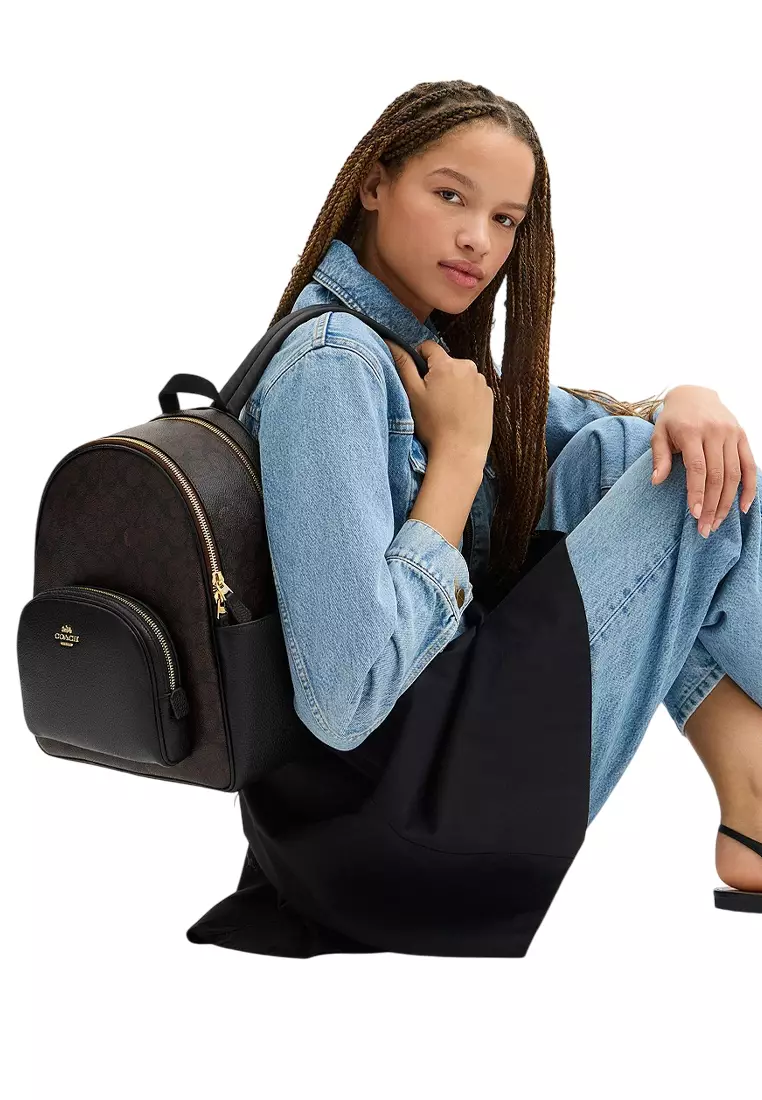 Coach Court Backpack In Signature Canvas - Walnut/Black 2026 | Buy ...