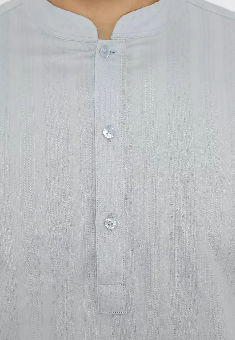 Jobb Rumi Baju Koko Pria Kurta Lengan Pendek Regular Fit Abu-Abu