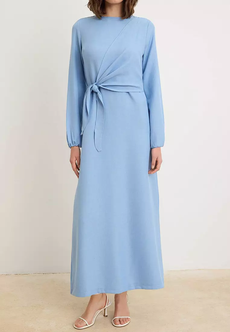 Light Blue Linen Look Woven Dress Tctss25Eb00129