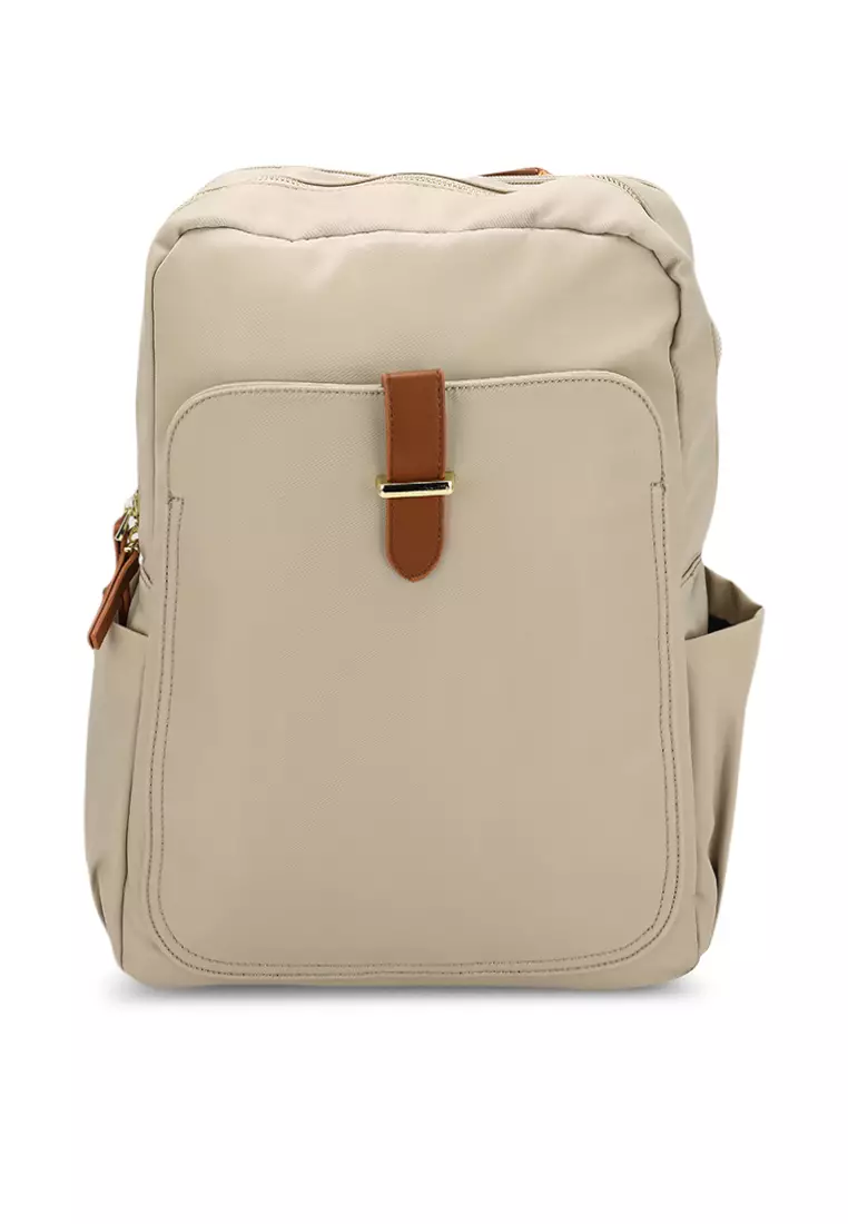 BOSTANTEN Leather Laptop Backpack Purse Casual College Casual Bags Daypack, Beige