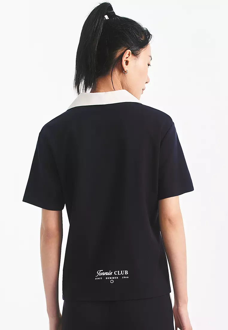 女裝 K-SWISS LOGO 半拉鏈拼色寬鬆 POLO 裇
