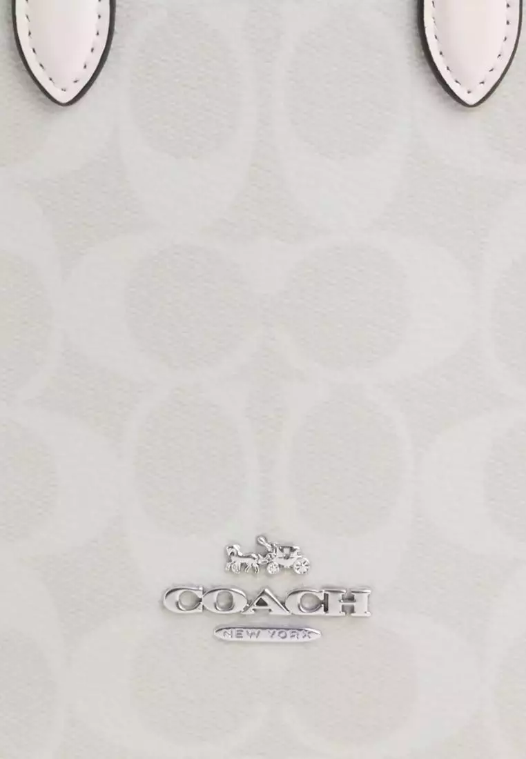 Coach Mini Tote In Signature Canvas Chalk Glacier White