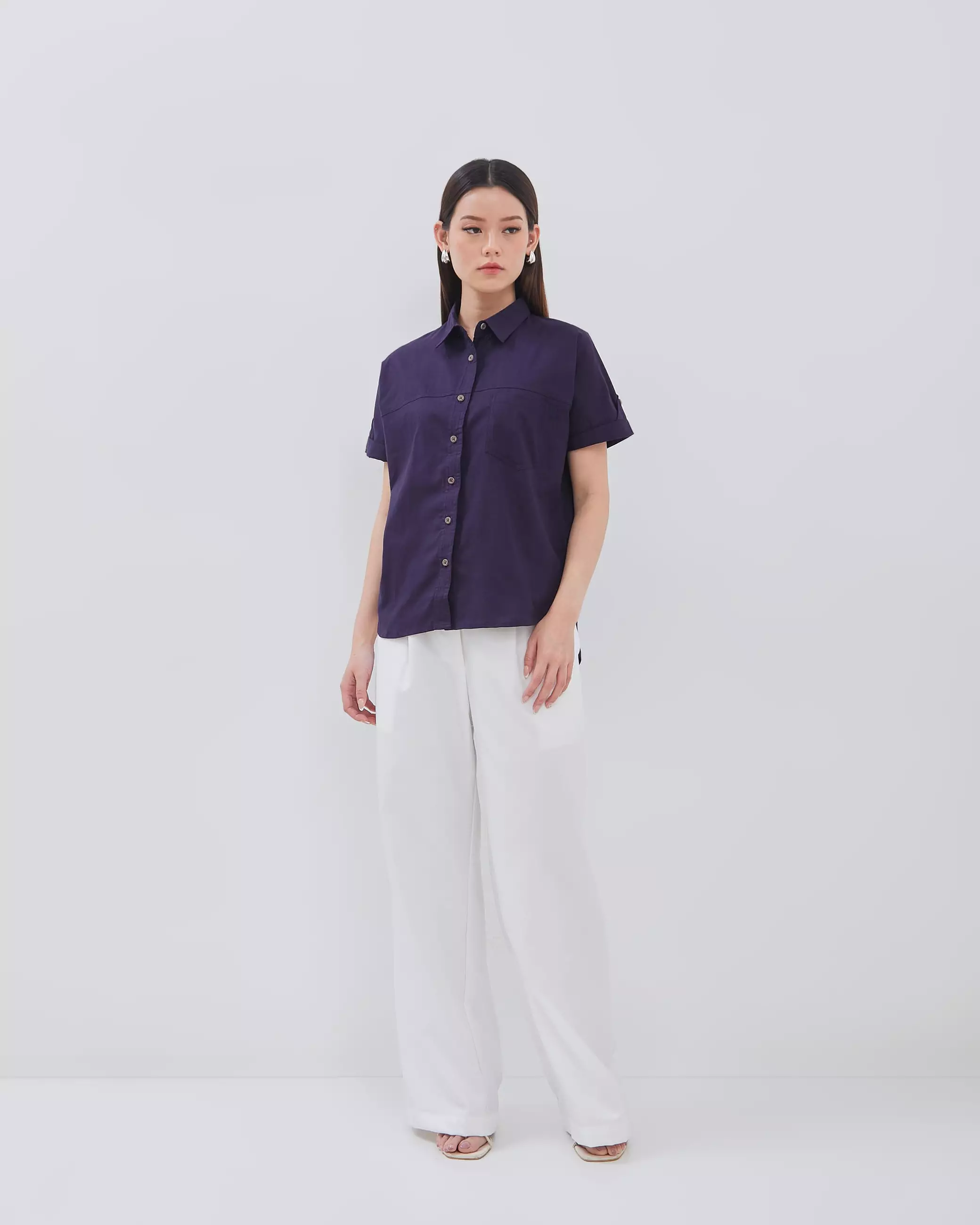 Urban Exchange Kemeja Alisha Violet - Kemeja Basic Lengan Pendek