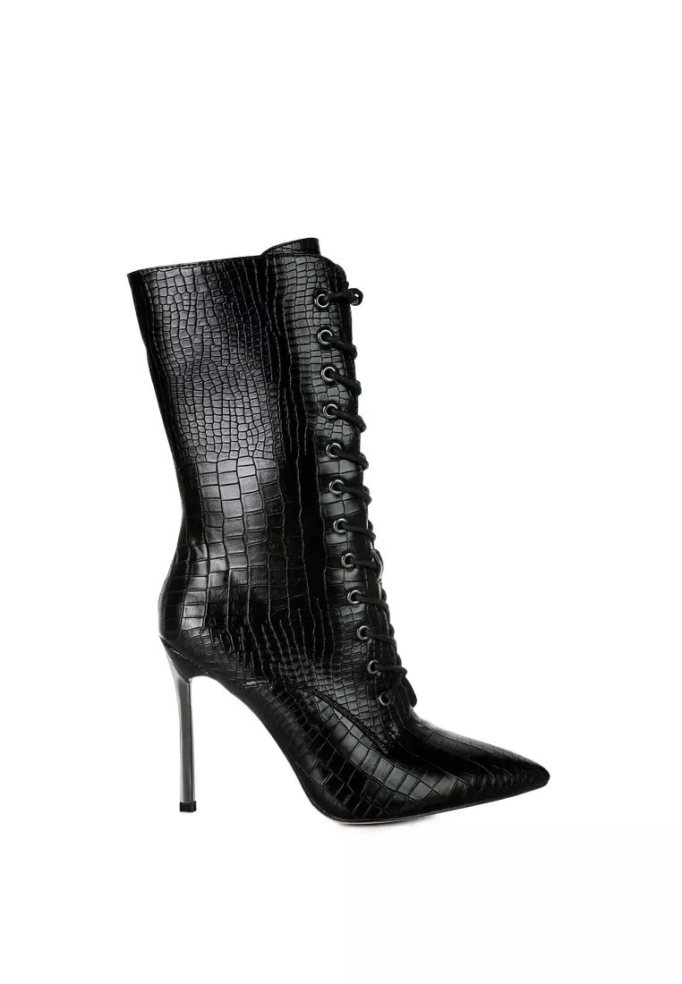 Discount on London Rag  shoes - SKU: Croc Textured Over The Ankle Boots in Black