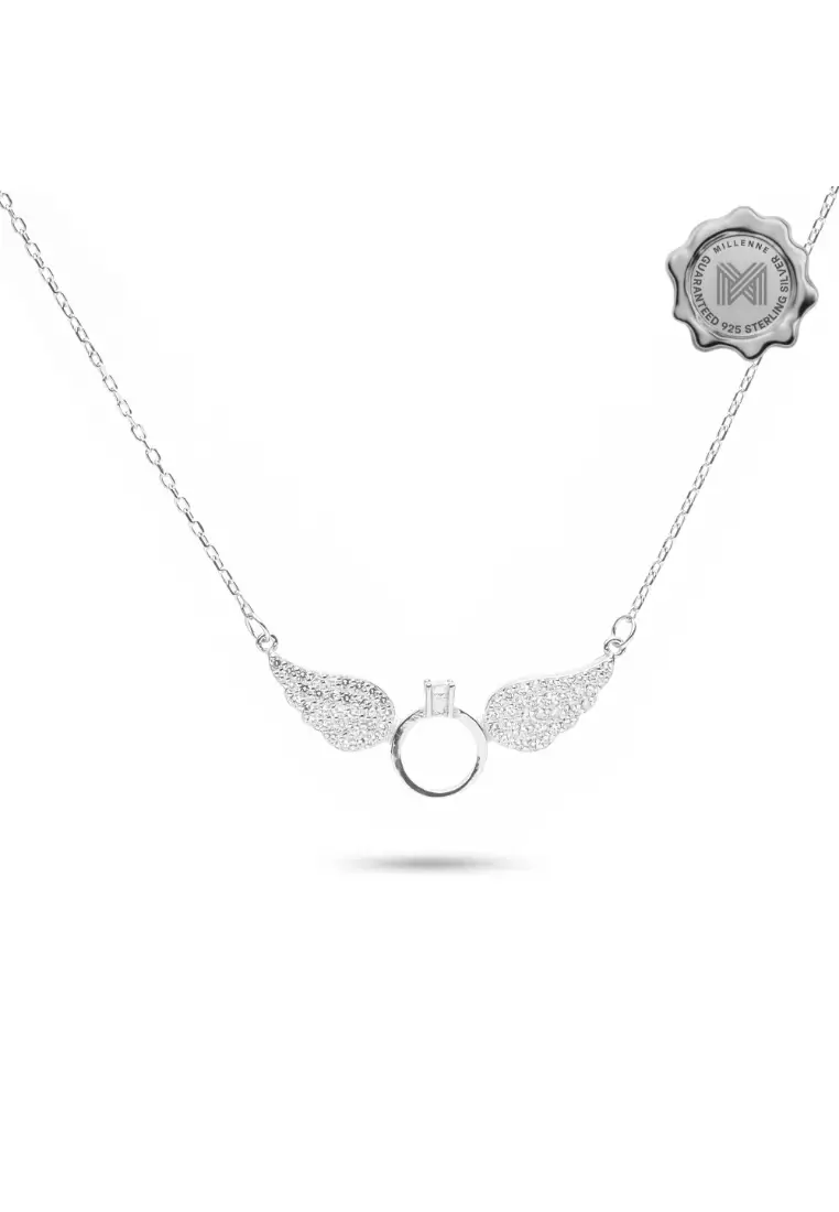 Millennia 2000 Angel Wings Cubic Zirconia Silver Necklace with 925 Sterling Silver