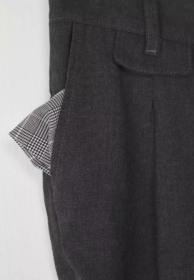 Anthracite Italian Cut Pleated Classic Double Leg Fabric Trousers Tmnss24Pl00022