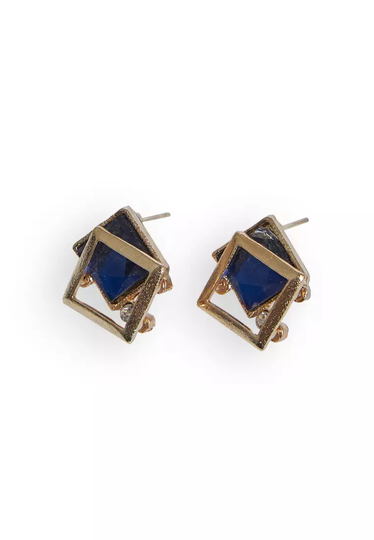 Anting Kristal Persegi Perhiasan Aksesoris Fashion Wanita Premium Quality - Blue