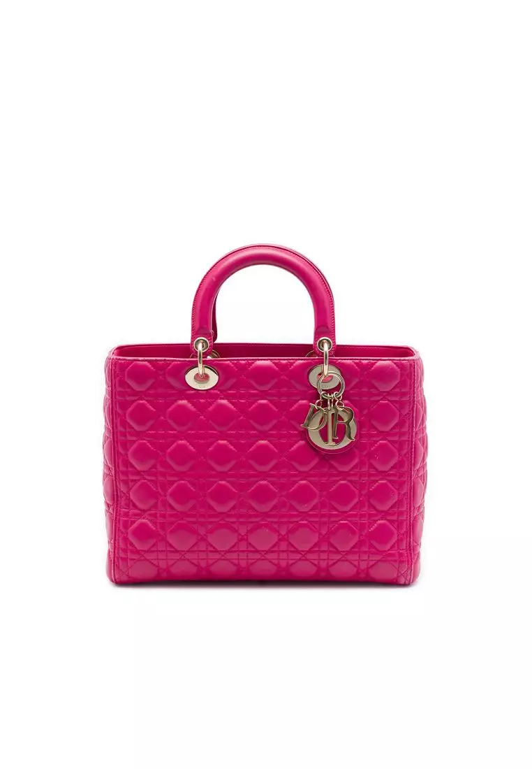 Pre-Loved Dior Large Lambskin Cannage Lady Dior