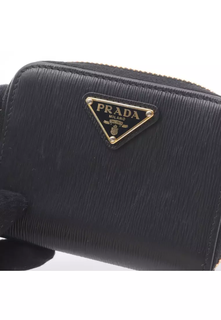 Pre-Loved Prada VITELLO MOVE round fastener coin purse Saffiano leather black