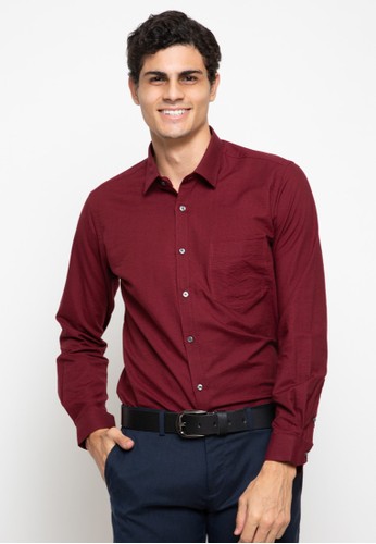 Jual RICCIMAN Ricciman Slim Fit Shirt Long Sleeve Maroon L