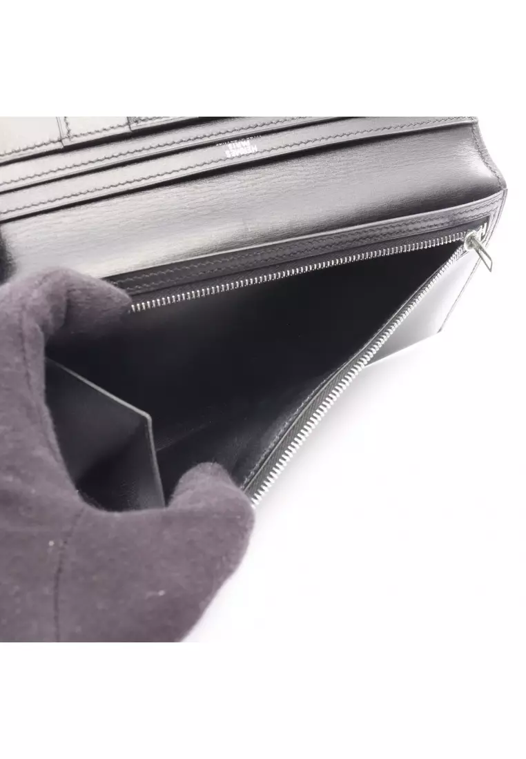 Pre-Loved Hermès bear souffle Bi-fold Long Wallet box calf black silver hardware □H stamp