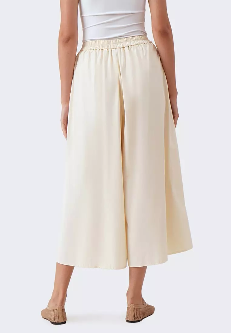 Women's Faux Wrap Elastic Wide Culottes