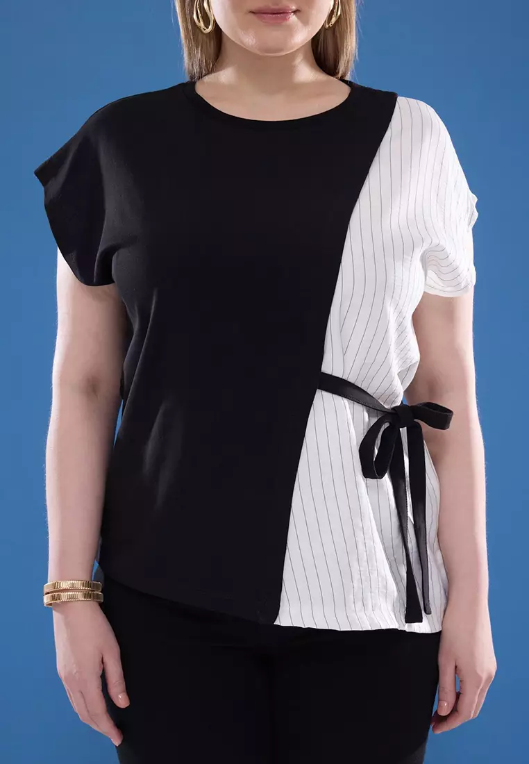 Plus Size Tie Detail Striped Blouse