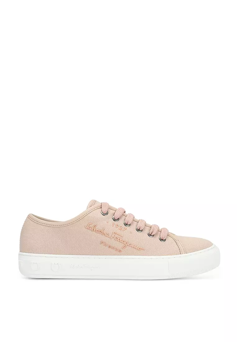 Discount on Ferragamo  shoes - SKU: Logo Embossed Lace-Up Sneakers (Zt)