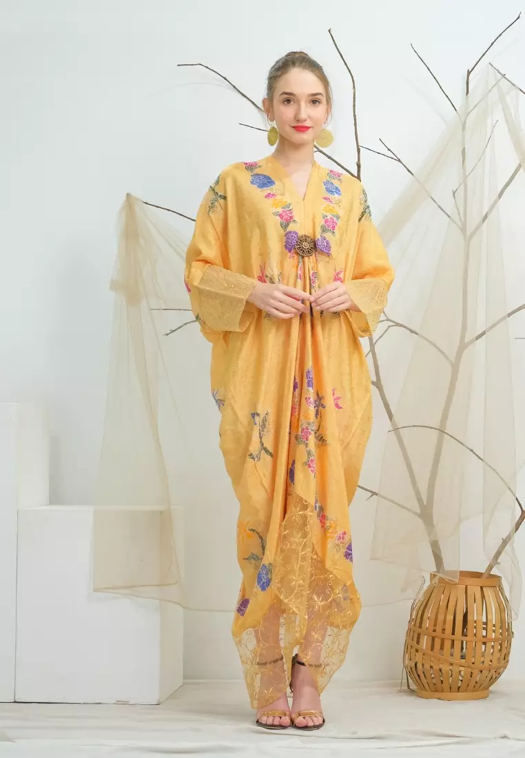 Rinjanie Batik - Kaftan Kaca Series Bunga - Kaftan Batik - Batik Kekinian - Kaftan Batik Mix Organza - Batik Cap - KORZ - SUNKISS