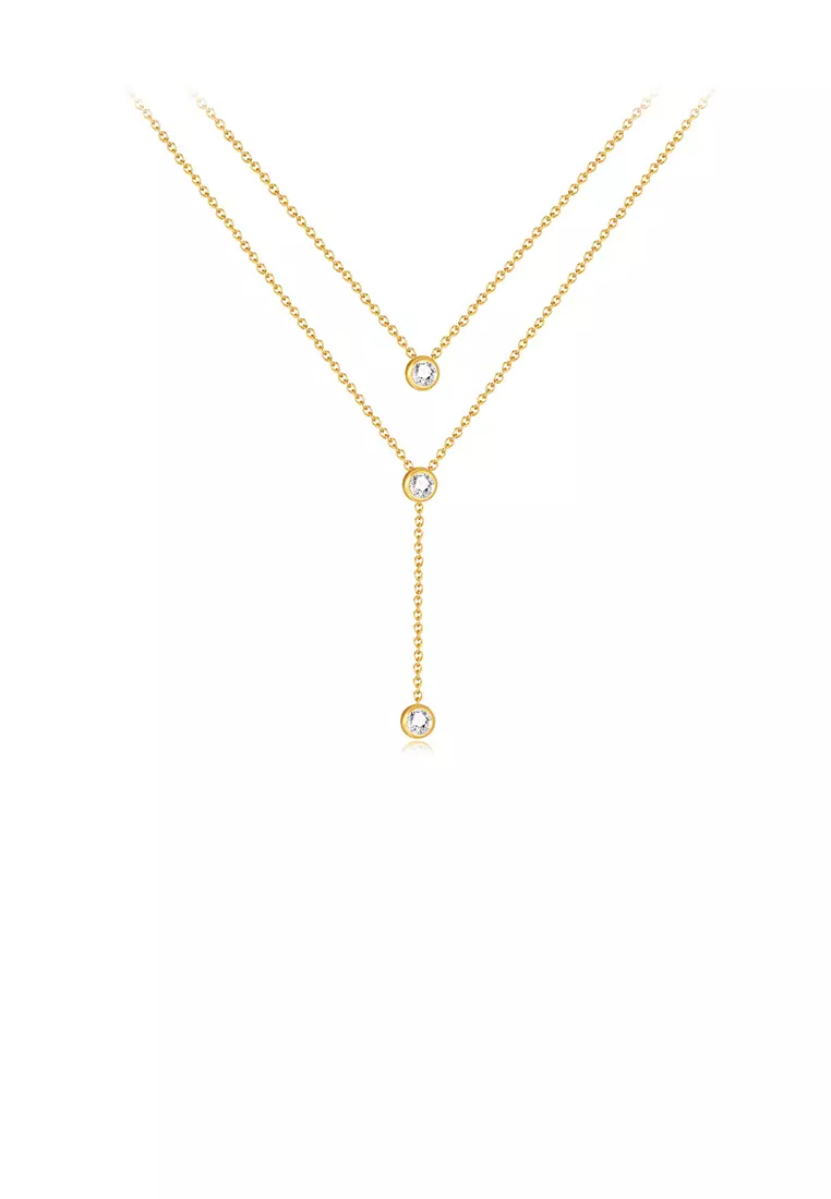 Fashion and Simple Plated Gold 316L Stainless Steel Geometric Ball Bead Tassel Pendant with Cubic Zirconia and Necklace